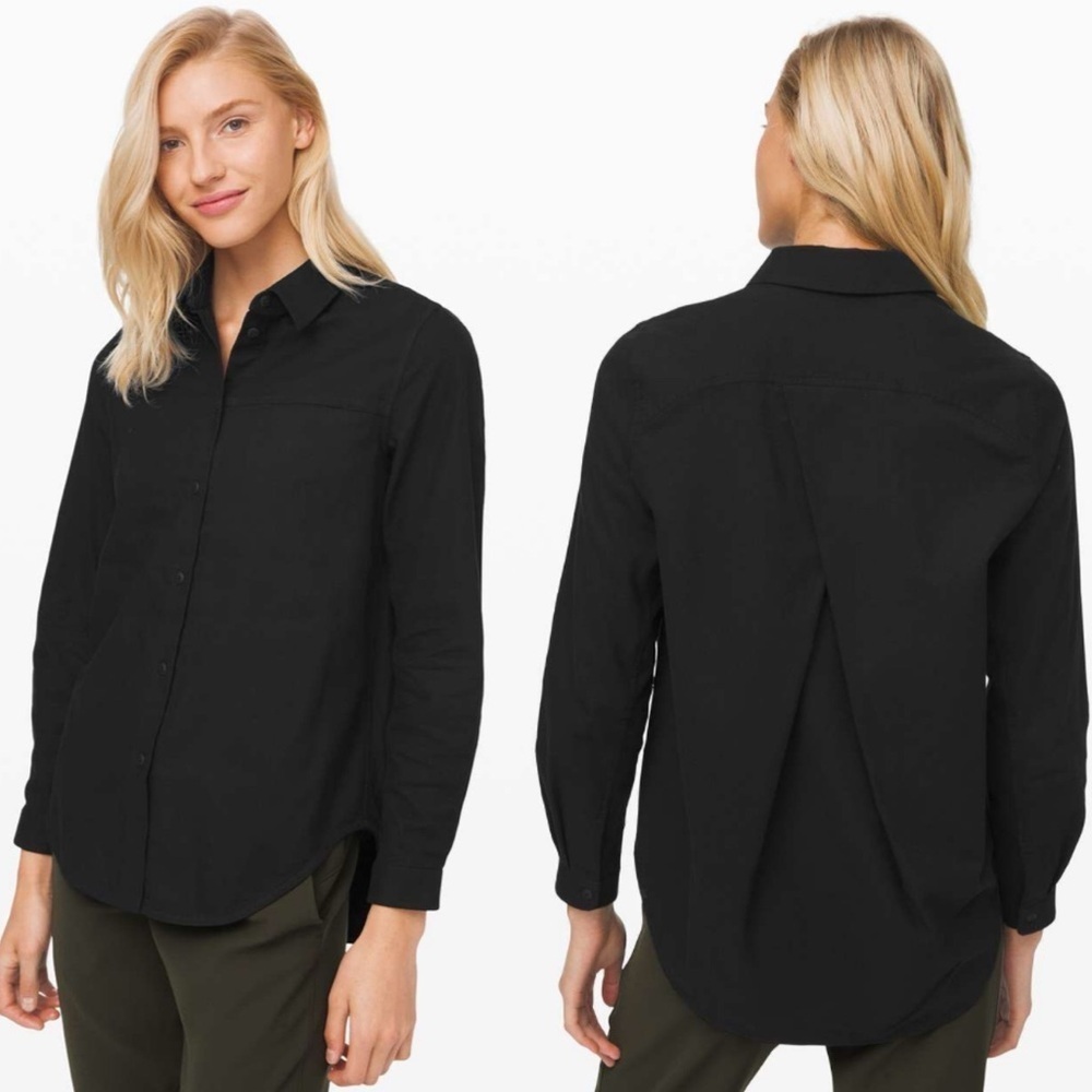 Lululemon Womens Full Day Ahead Button Up Long Sleeve Shirt Black Size 6